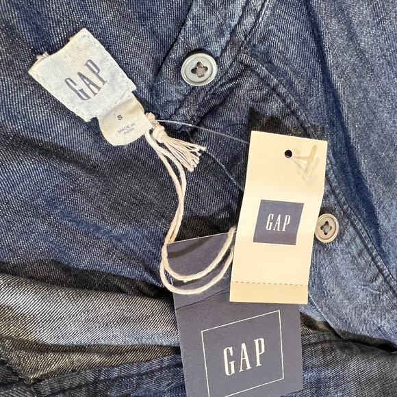 Chambray [GAP] 1/2 Button Down Mini Dress | NWT Blue Jean + Pockets | Small - Picture 11 of 16